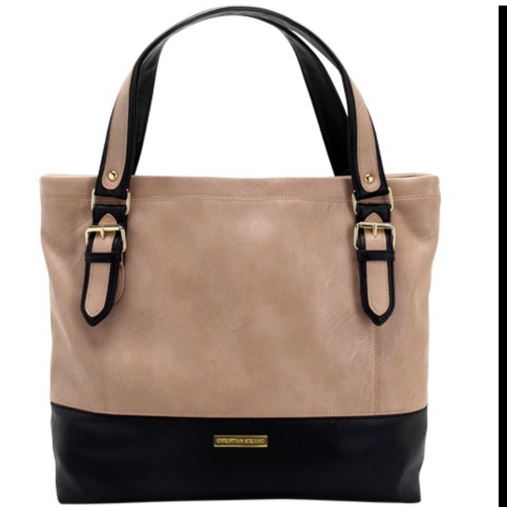 Christian Siriano Hobo Shoulder Tote Bag Tan & Black